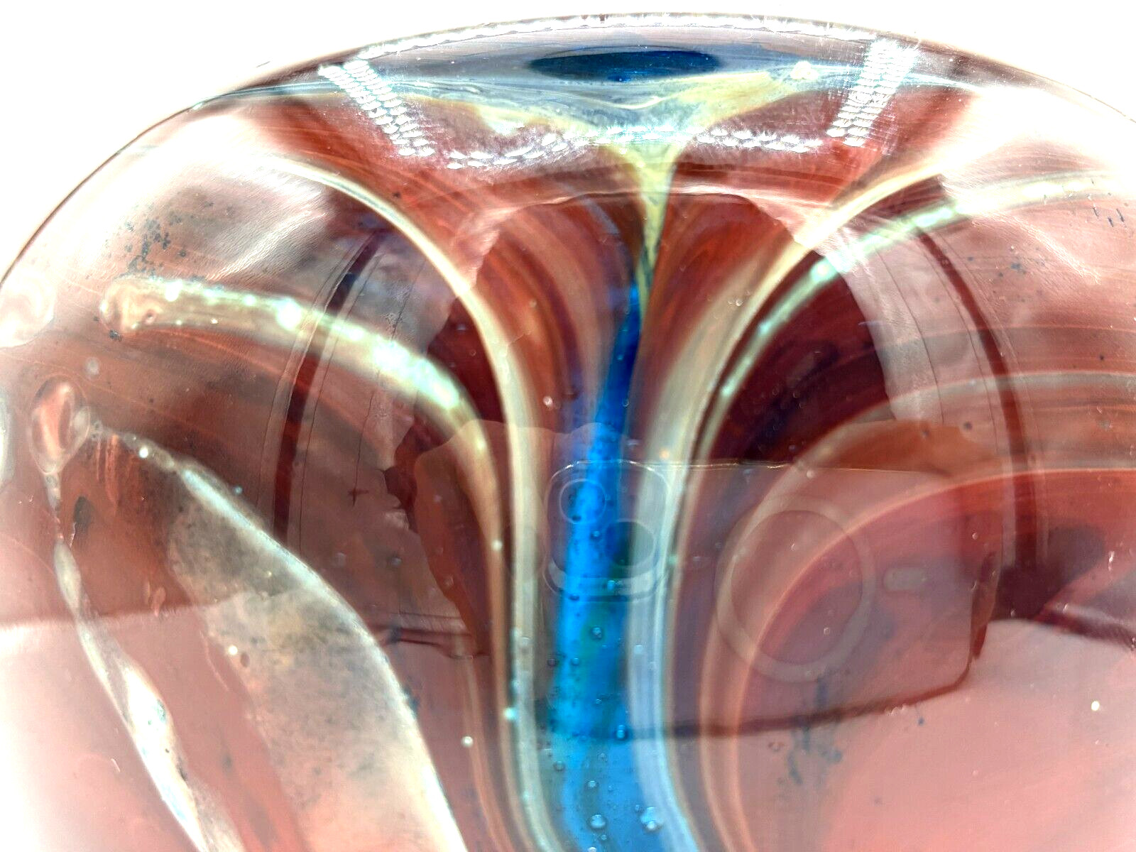 JP Goodman Art Glass Vase Signed Mouth-Blown Swirl Earth Tones 1977 4½″×5¼″ Sign
