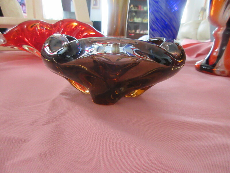 #2 one blown glass vase blue & brown 6.25″ in wide 2.75″ inches tall.
