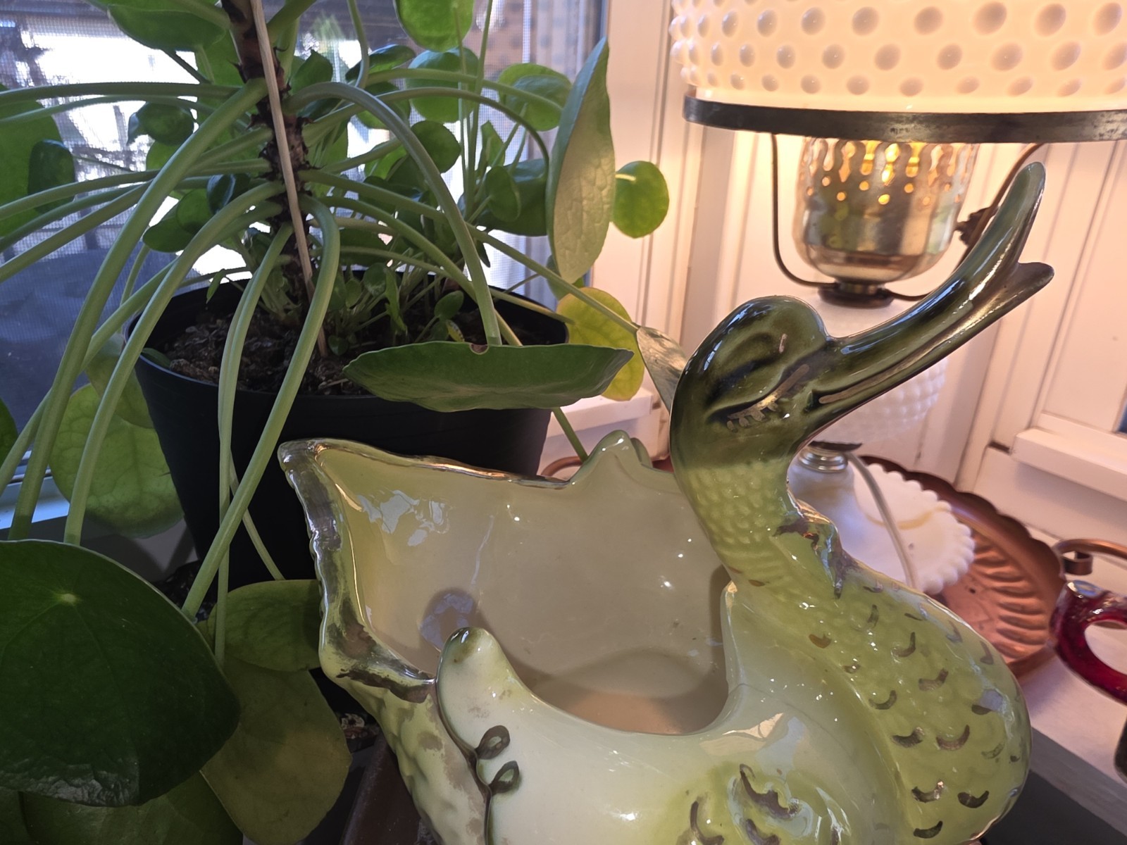 Vintage 1950s Hull Pottery #80 Goose Swan Duck Planter Bowl USA Chartreuse