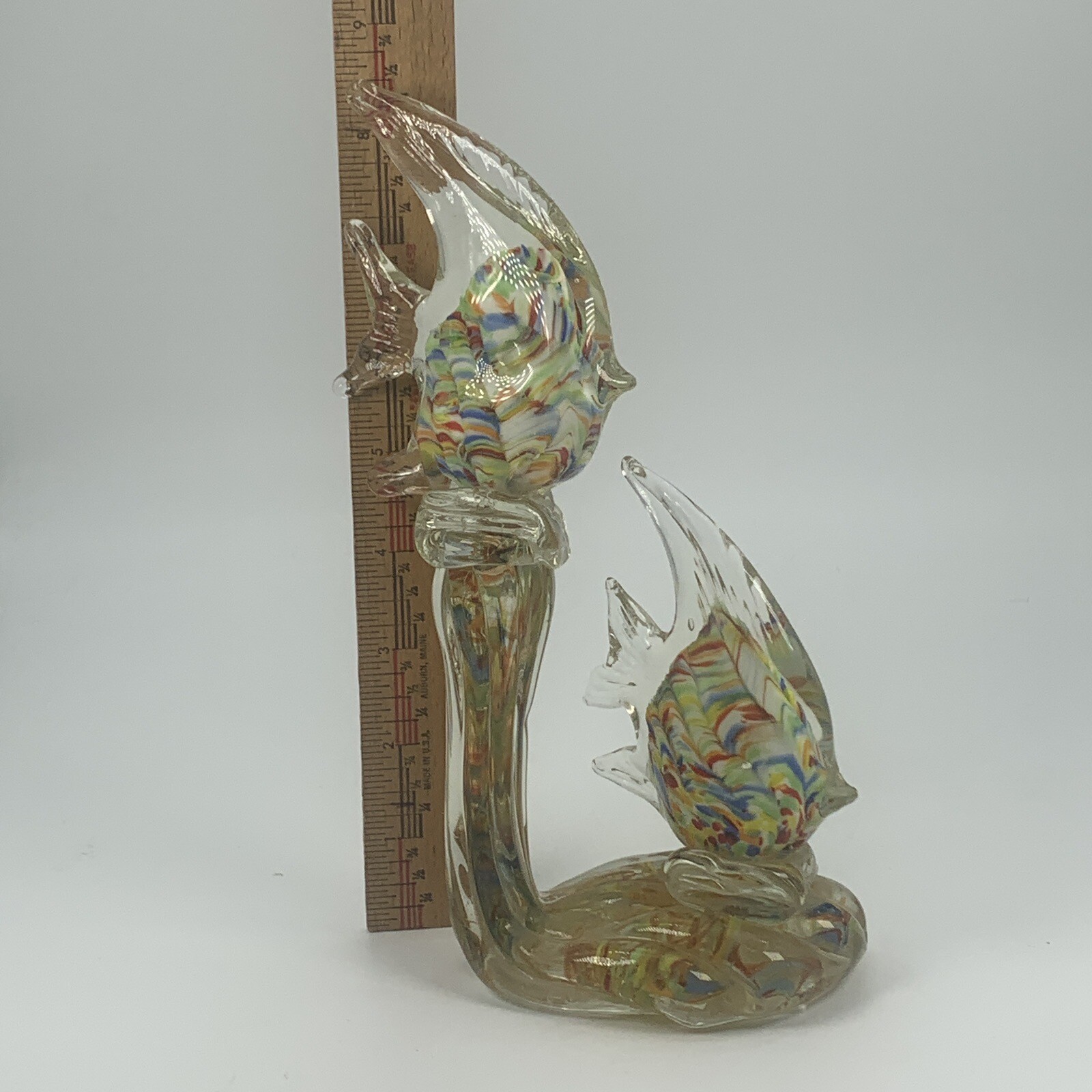 Angel Fish Glass Figurine Multicolor Double Paperweight 8.5″ Sculpture