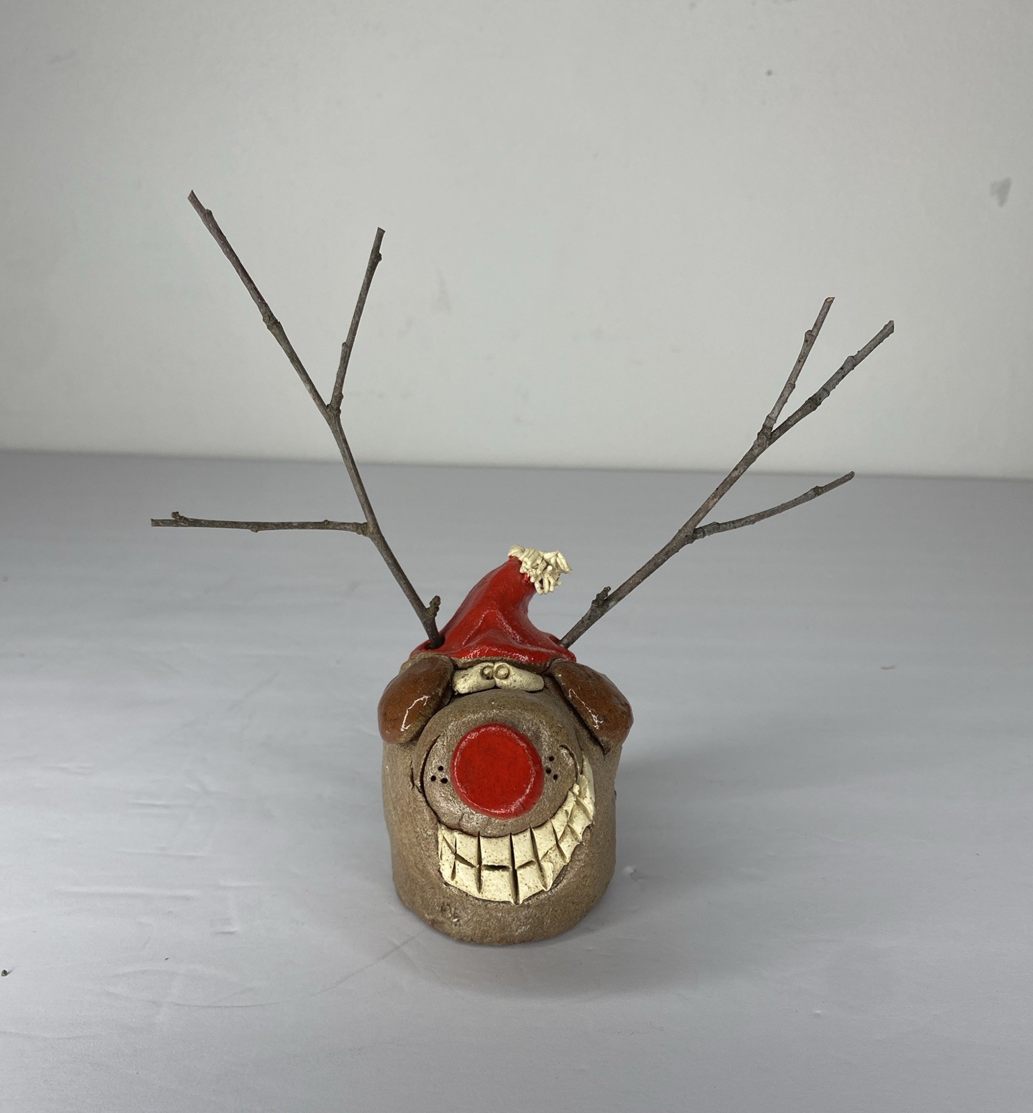 Vintage MCM Hicks Pottery Humorous Christmas Reindeer Dog Signed 3 Inches