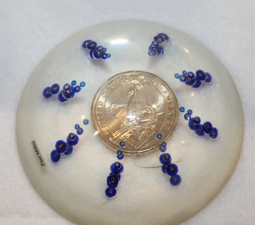 Vintage Art Glass Paperweight — Statue of Liberty Coin — Cobalt Blue Bubbles