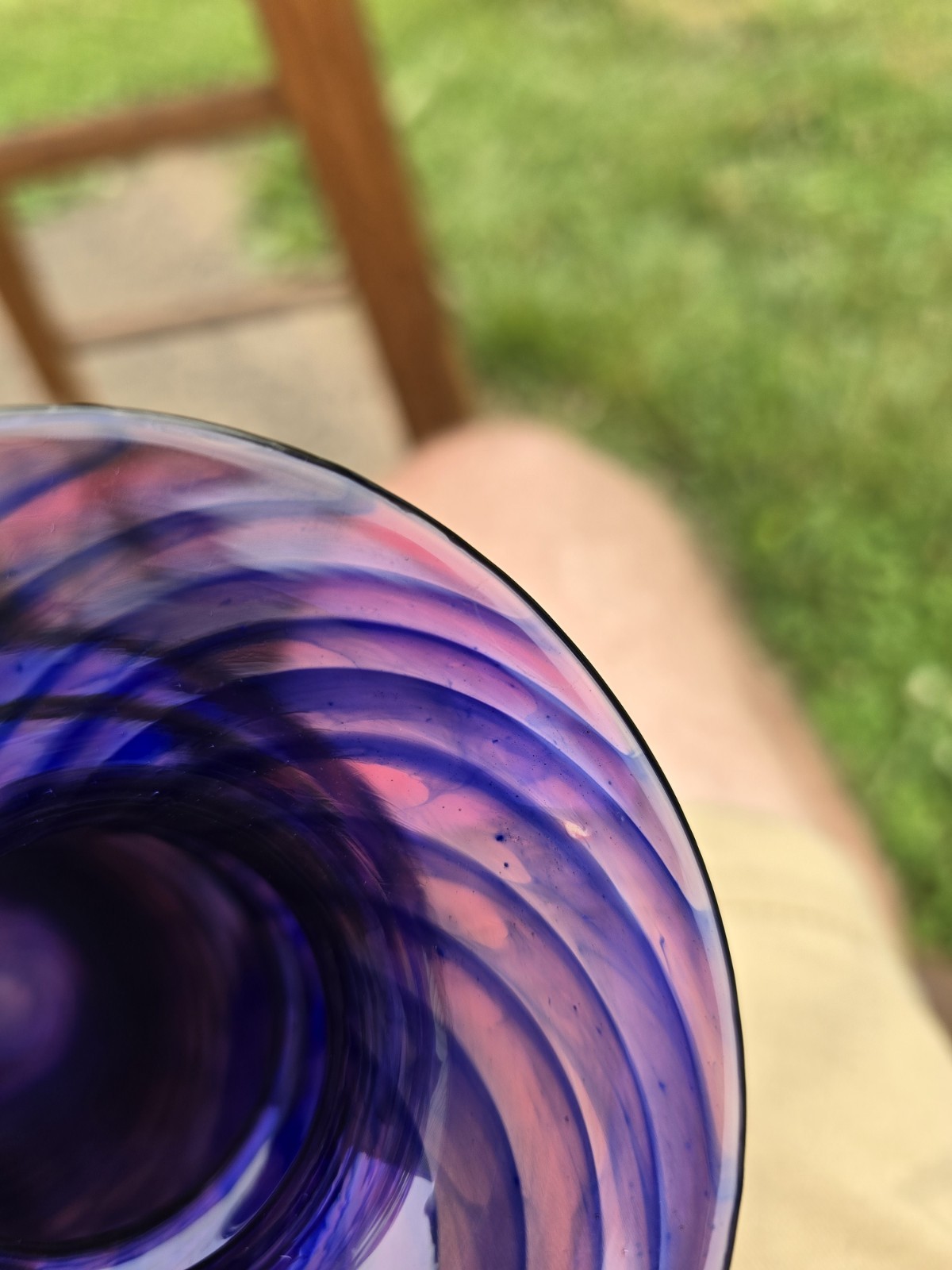 Young & Constantin Signed Art Glass Vase Purple Blue Swirl Hand Blown 9″ Studio