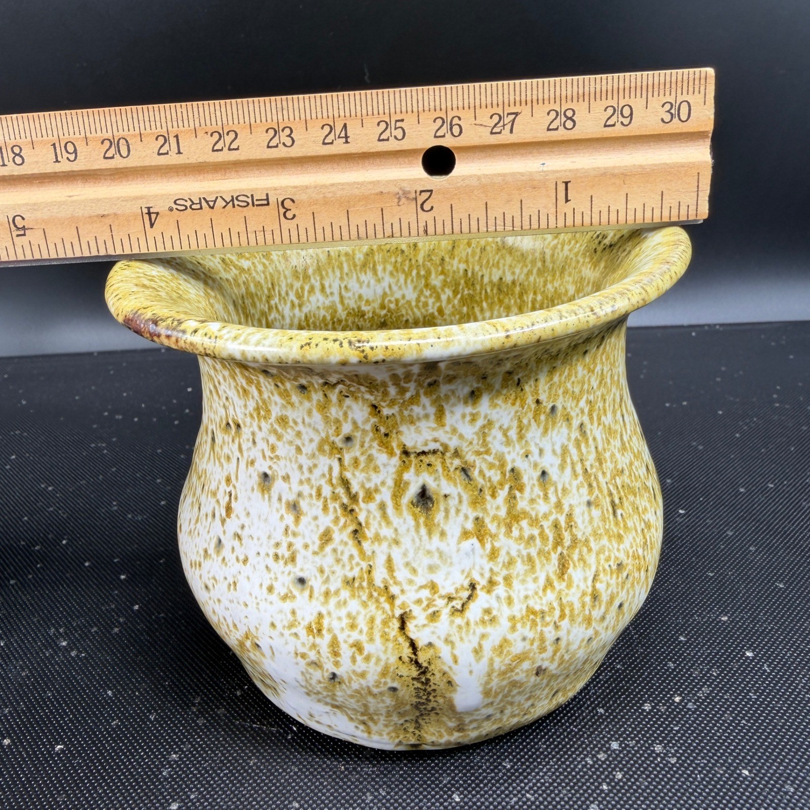 Studio Pottery Yellow Speckled Glaze Ceramic Vessel Signed Hand Thrown Vase 4in