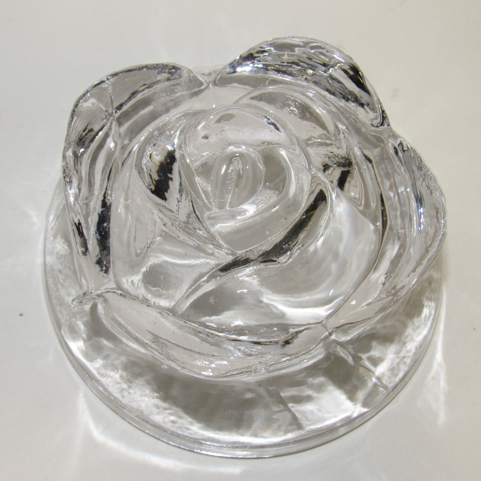 Vintage Clear Glass Rose Paperweight • 4” • Sculpted Petal Design • Solid Molded