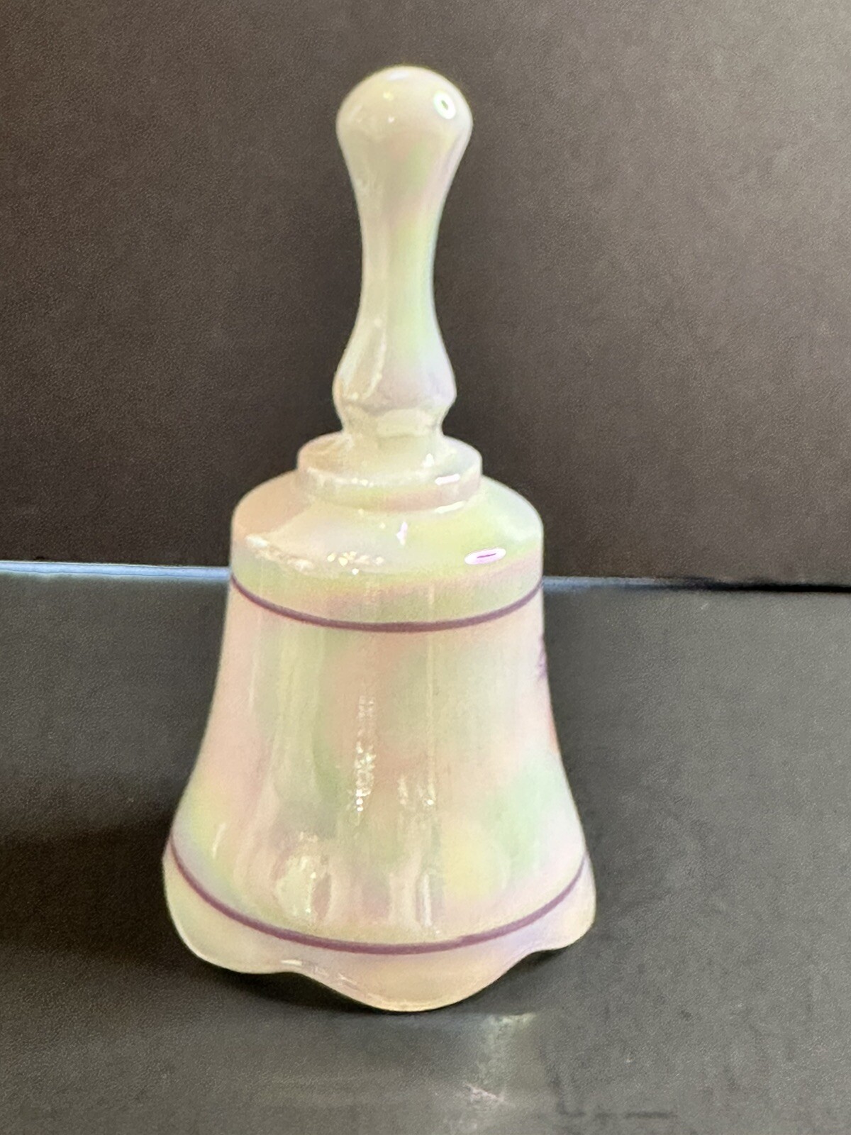 Fenton Opalescent Glass Iridescent Bell HP Tulips Easter 1989 Signed D Barbour