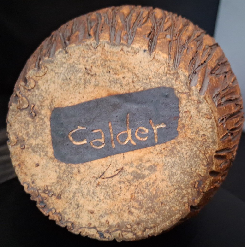 Vintage Terracotta Bulb Vase, Hand-crafted Pottery with Calder Signature.