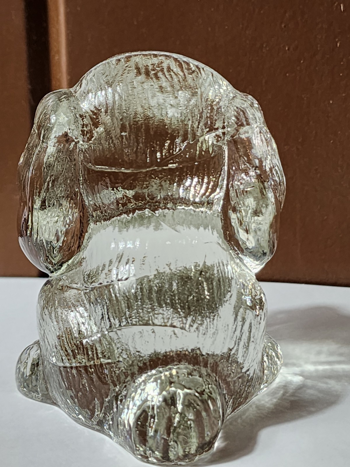 Vintage Glass Puppy Dog Paperweight Figurine Textured 3.25” tall x 3” x 2.75”