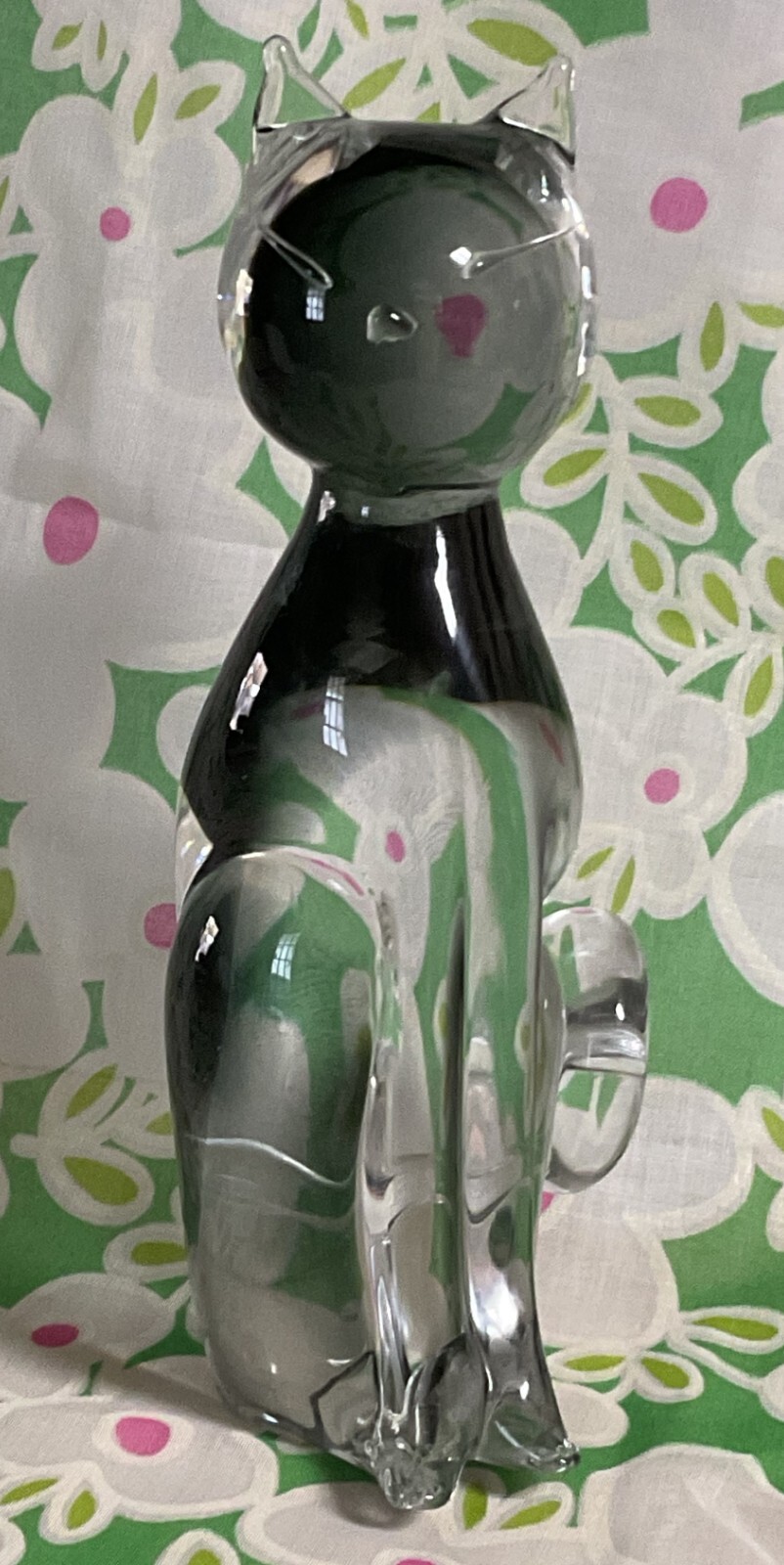 Atomic Cat Clear & Gray Gradient 8.5″ Sculpture-V. Nason & C. Murano Italy Label