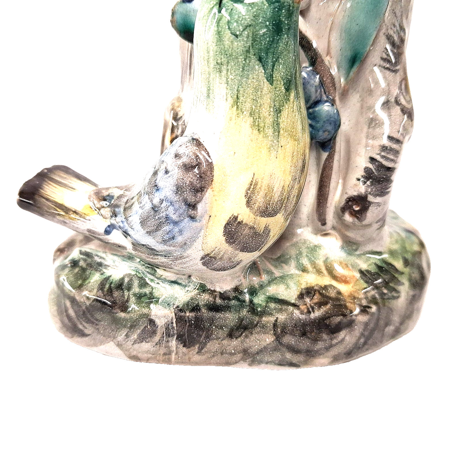 Vintage Hand Painted Bird Tree Trunk Vase Woodland Art Pottery Ceramic Figurine
