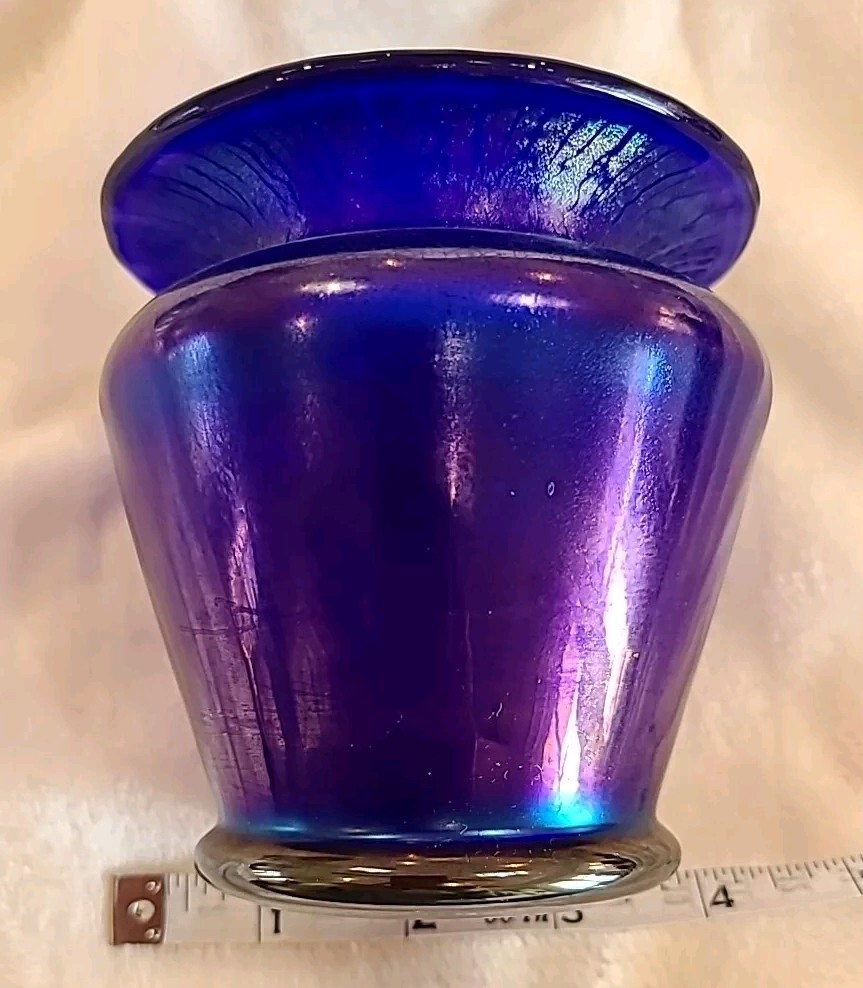 VIntage Vase Iridescent Cobalt Blue / Purple Flaired Rim Thick Art Pastel Glass