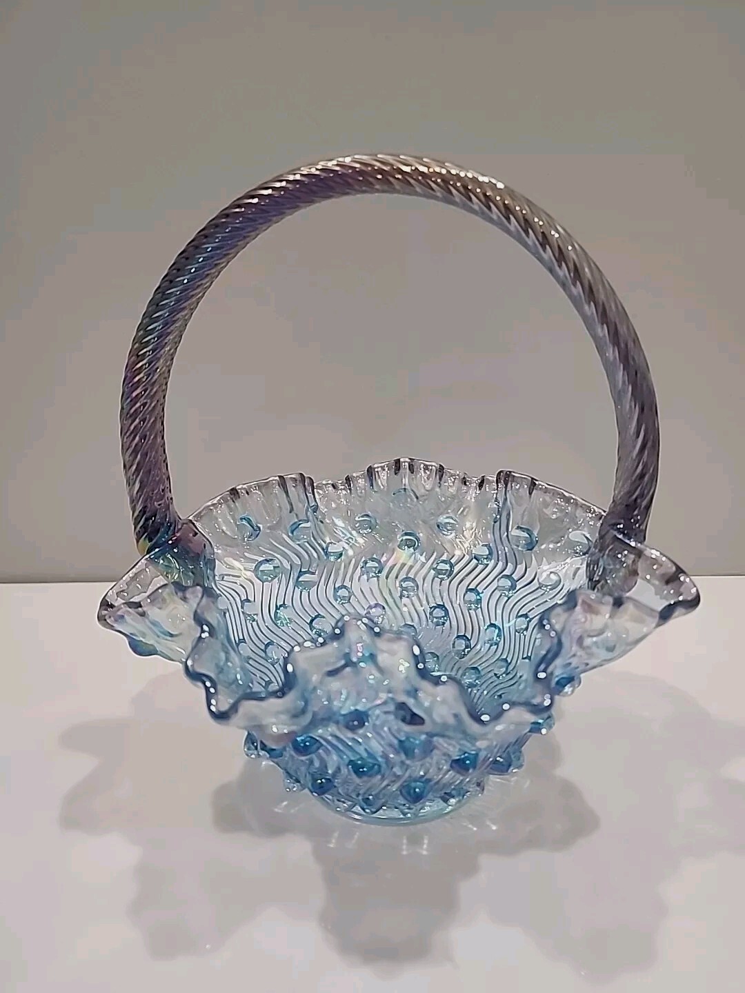 Fenton Blue Purple Carnival Crested Hobnail Basket ~ Harder To Find ~ STUNNING!