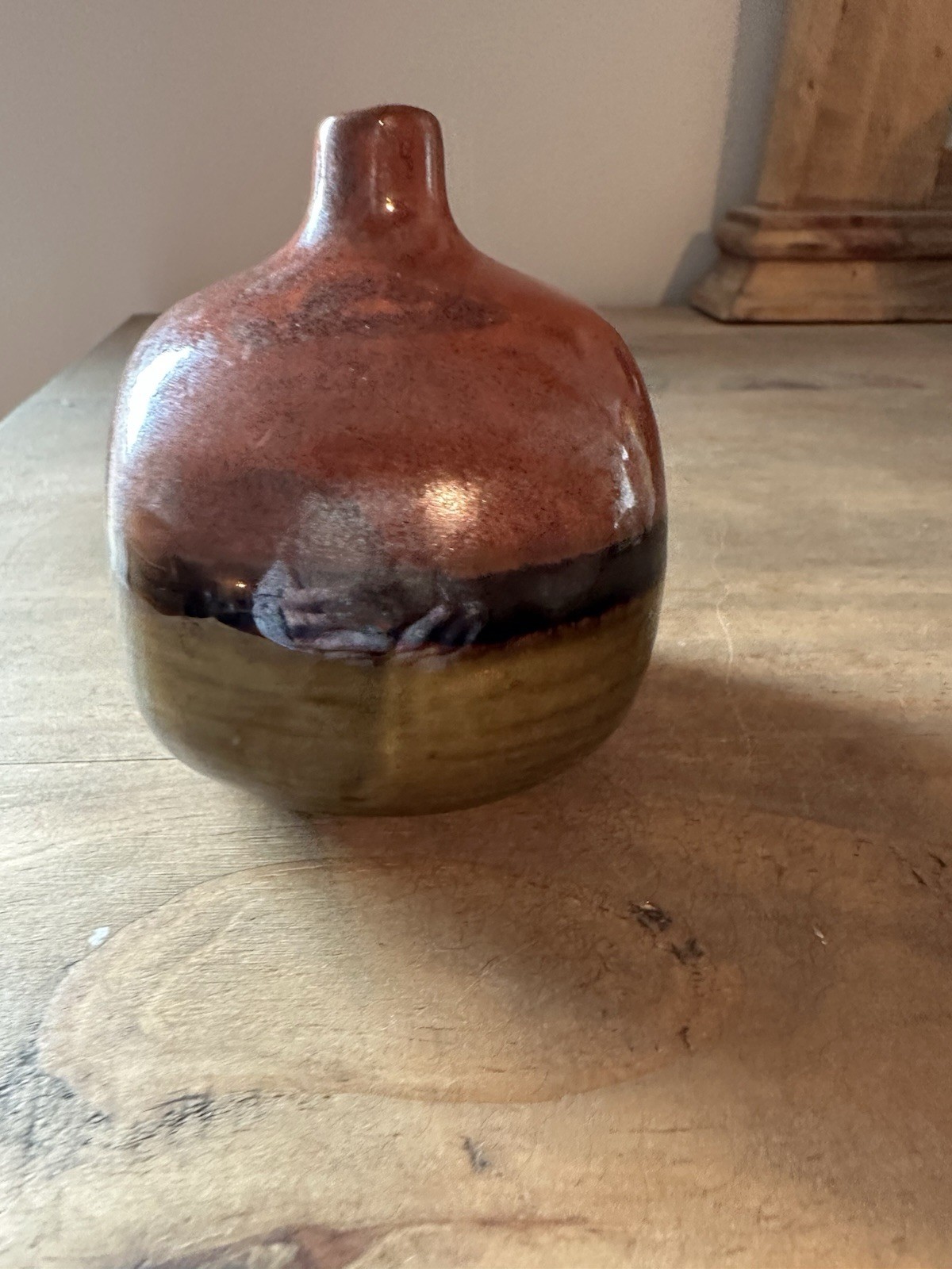 VTG Takahashi San Fran Bud Vase Tan and Brown 3.5″ Pottery w/sticker 3.5”T