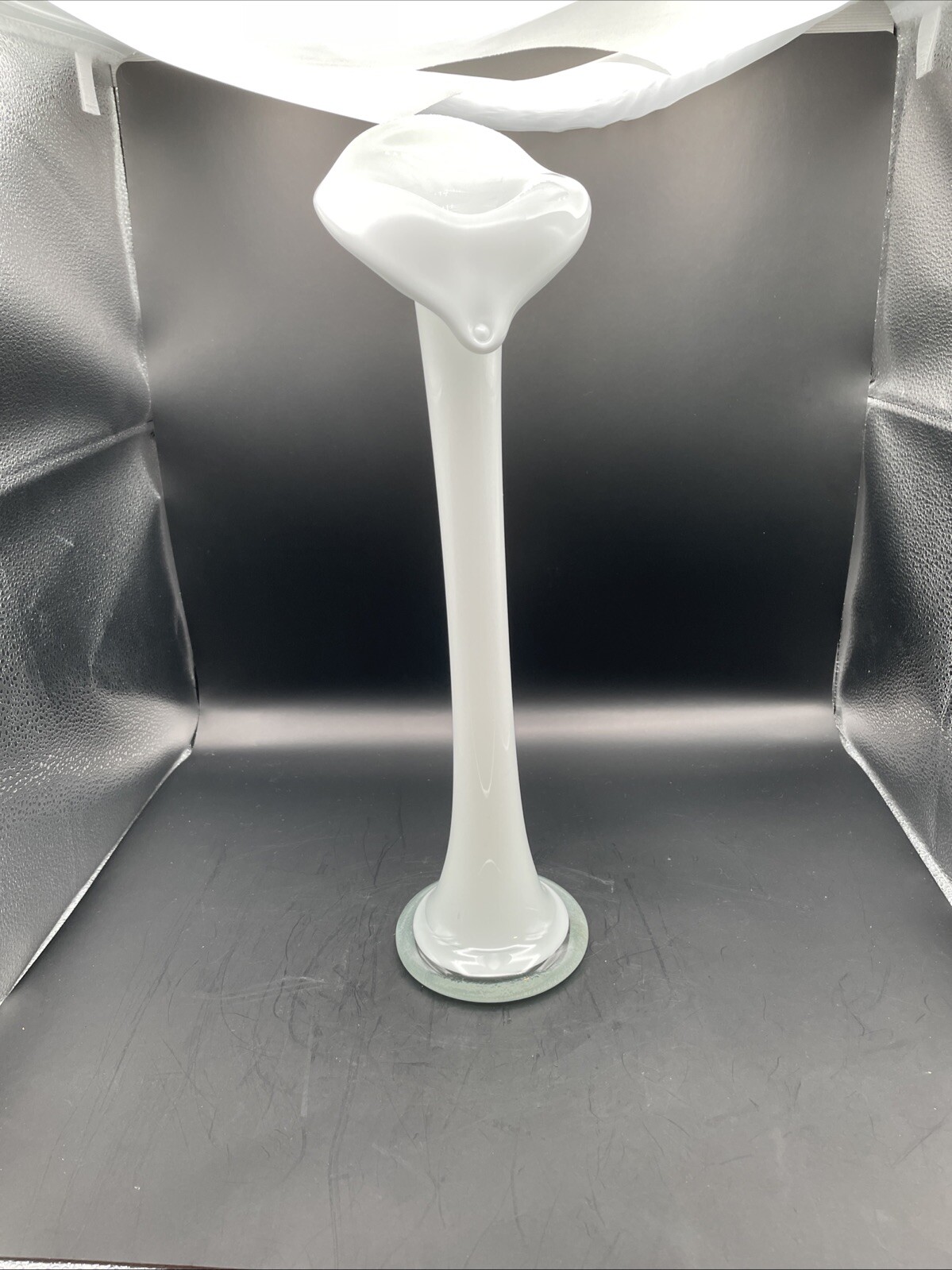 White Art Glass Jack In The Pulpit Vase 15.75” Tall