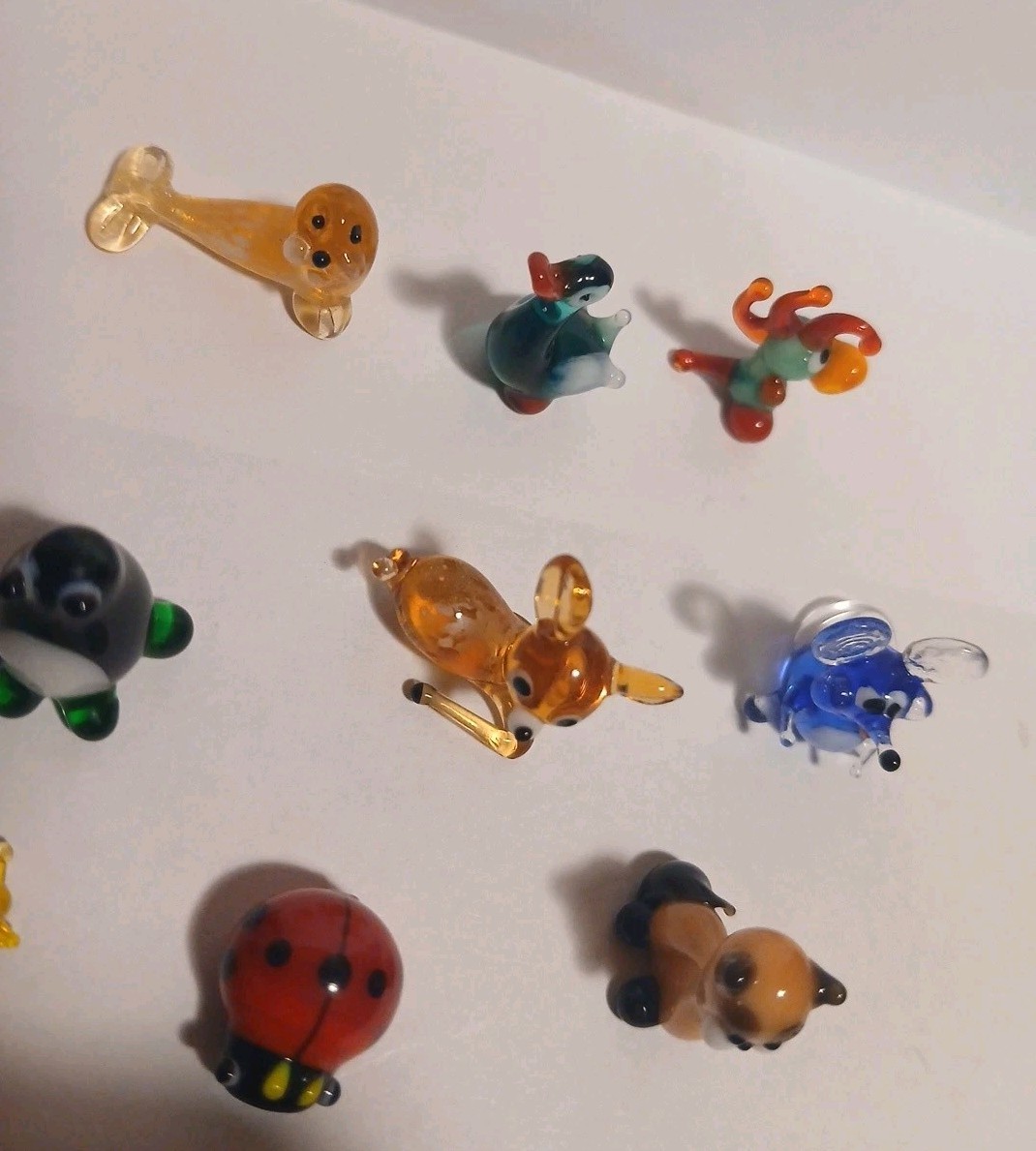 Lot Of 14 Miniature Less Than 1″ Hand Blown Multi-color Glass Animals