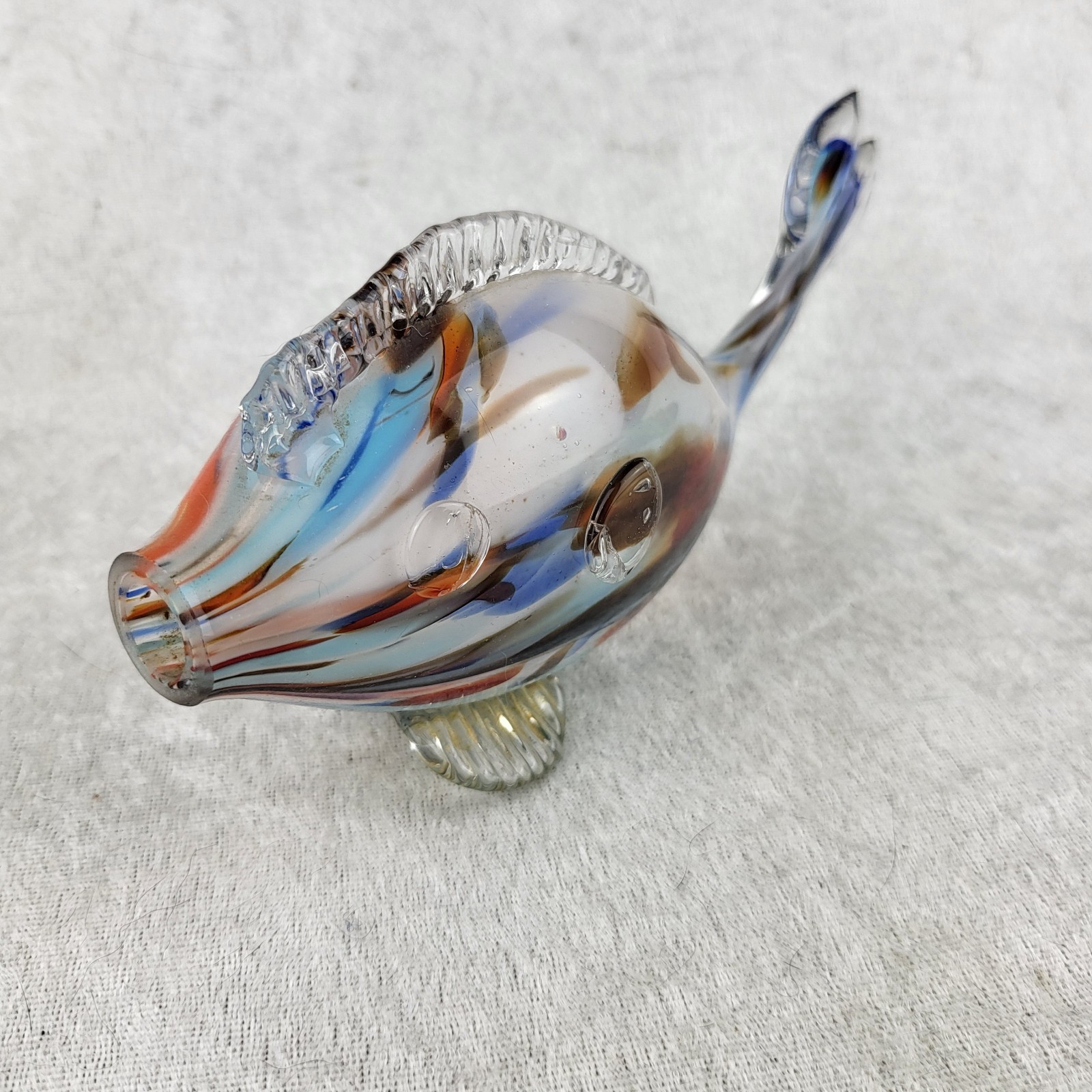 Vintage MURANO Art Glass Fish Paperweight 8″ Sculpture Blue Brown SEE PHOTOS.