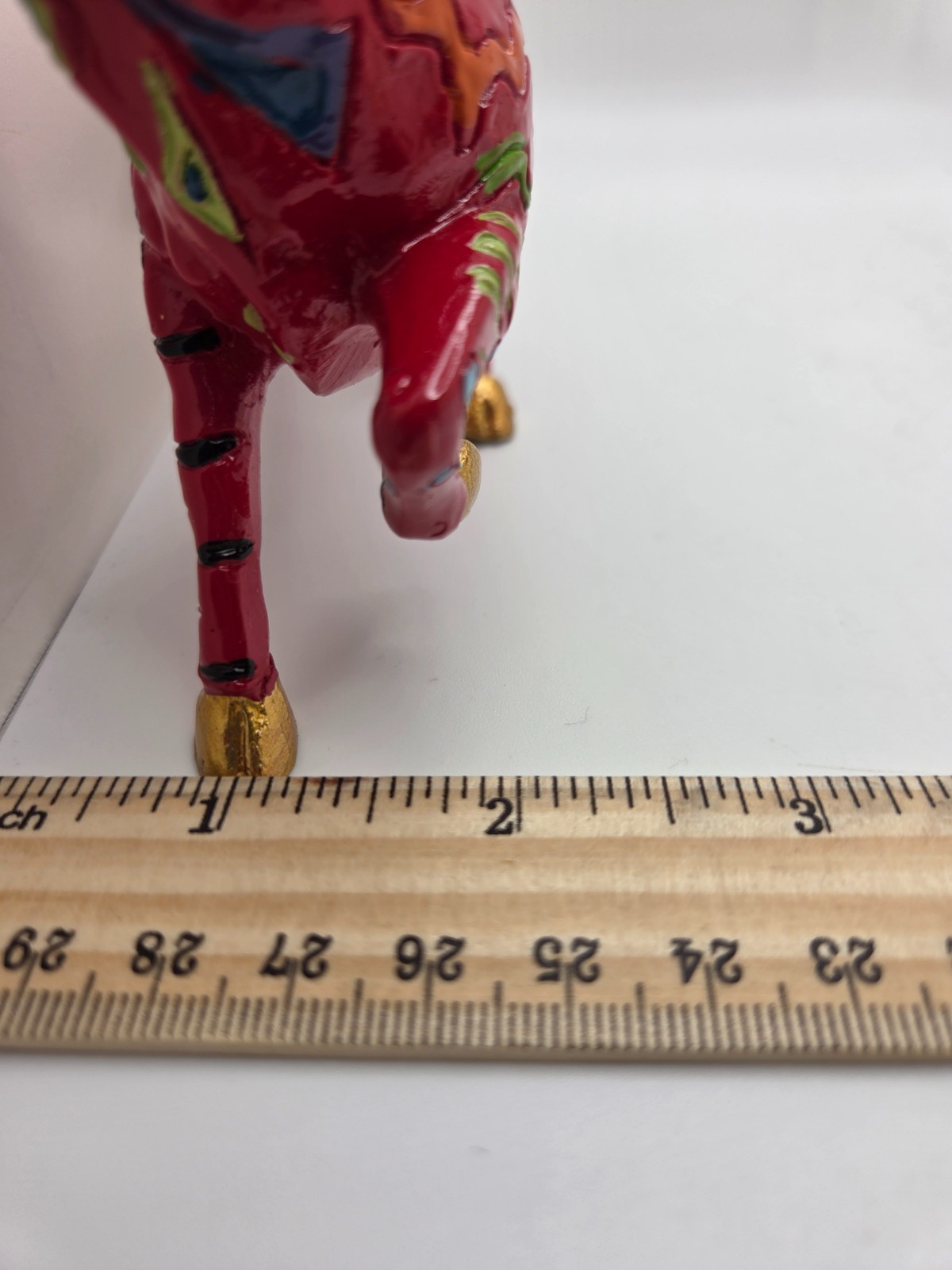 Red Ceramic Bull Figurine Festive Pattern Decorative Collectible