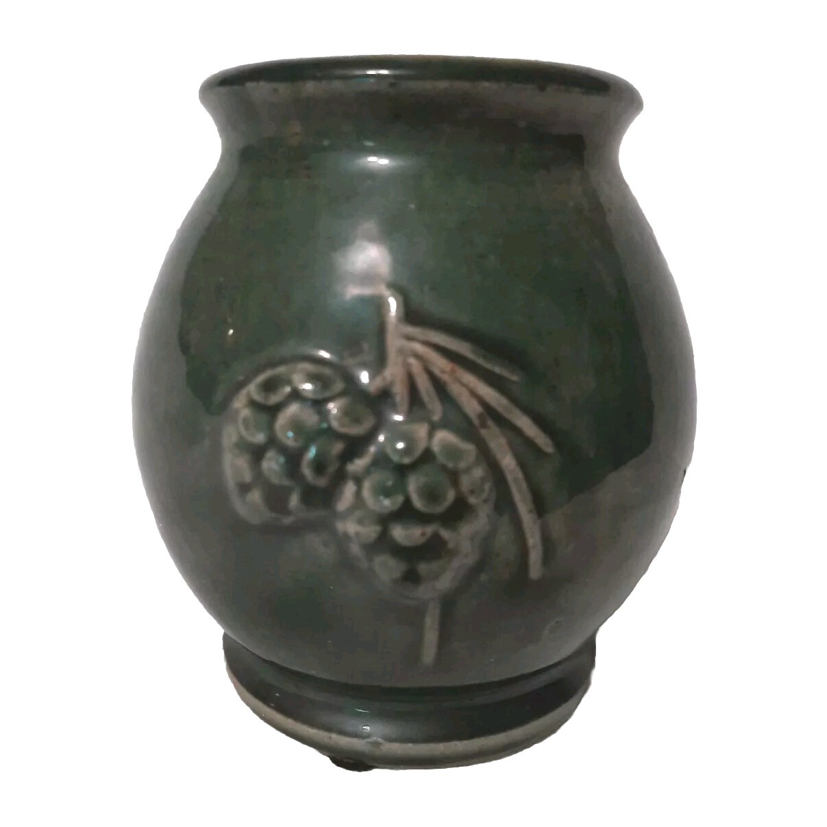Pottery Round Short Pine Cones Vase Signed Unknown Illegible Signature