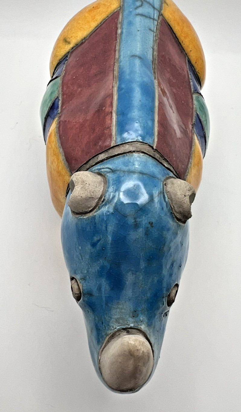 Raku Rhinoceros Figurine, Fenix Pottery, South Africa, Vintage, Handmade