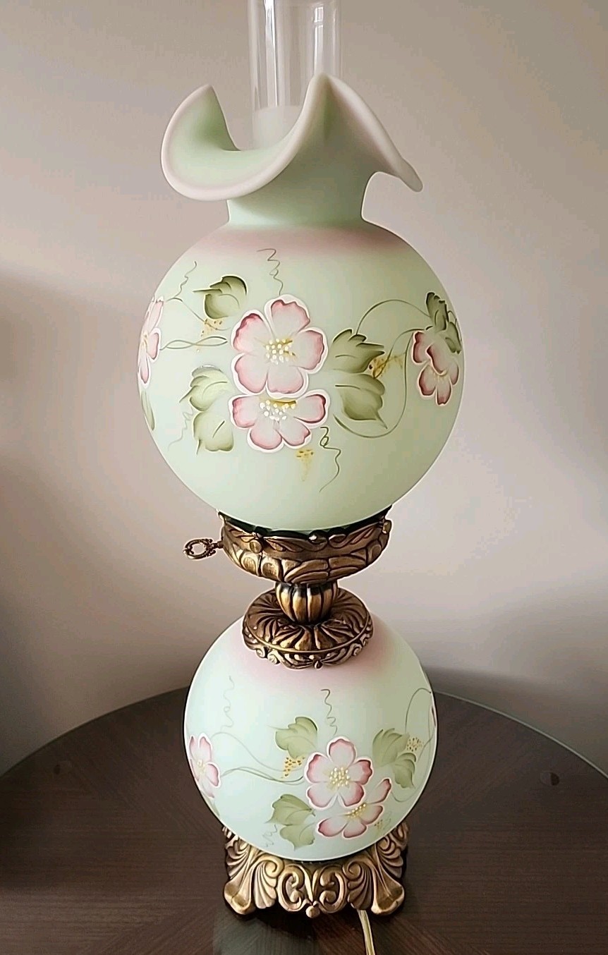 Fenton LOTUS MIST FLORAL GWTW Lamp ~ Hand Painted & Artist Signed ~ EXQUISITE!!!