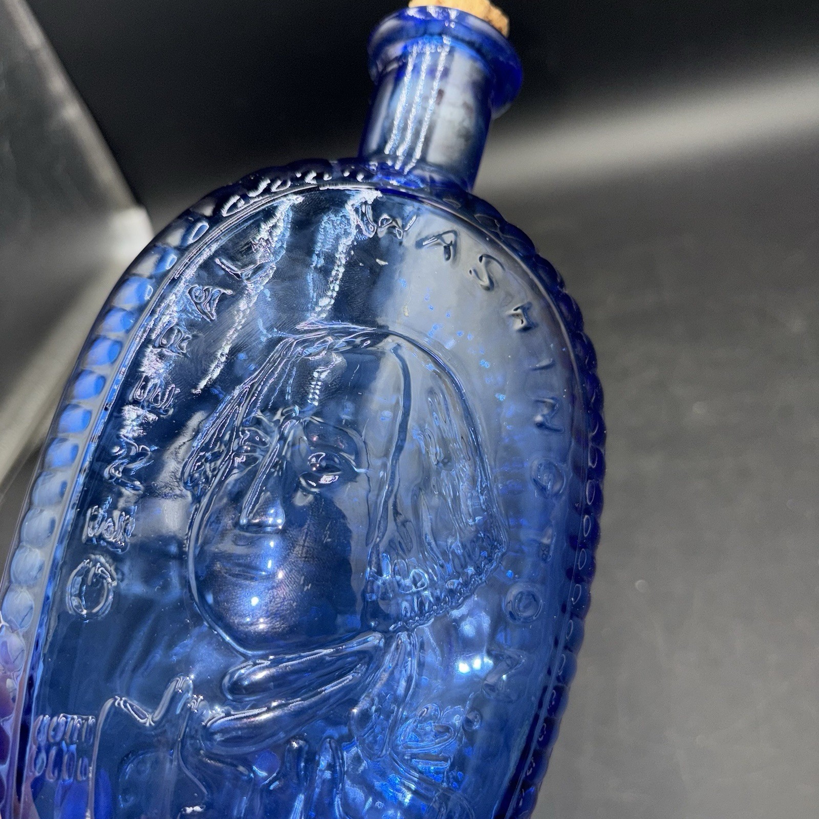Vintage General George Washington Eagle Cobalt Blue Glass Decanter Bottle W/Lid