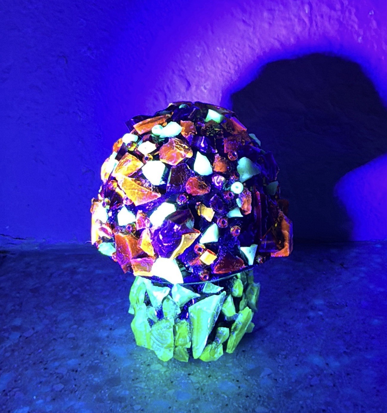 OOAK Handmade Uranium Glass Cadmium Glass Ceramic Mushroom Figurine 4.5”x3.5”