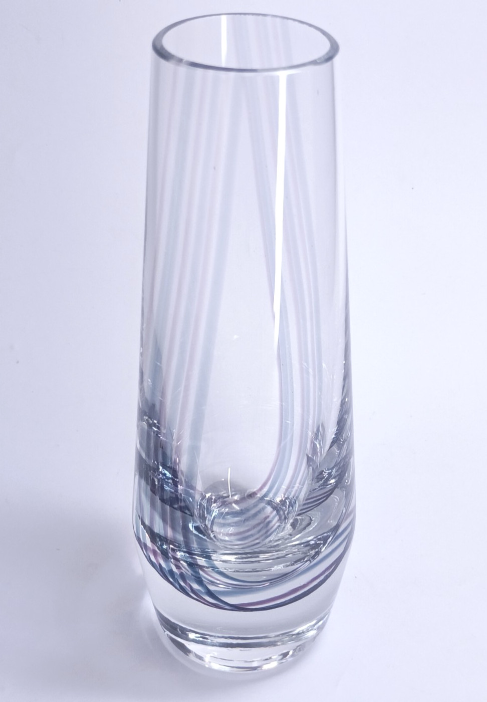 Caithness 6″ Art Glass Bud Vase Purple & Blue Swirled Lines