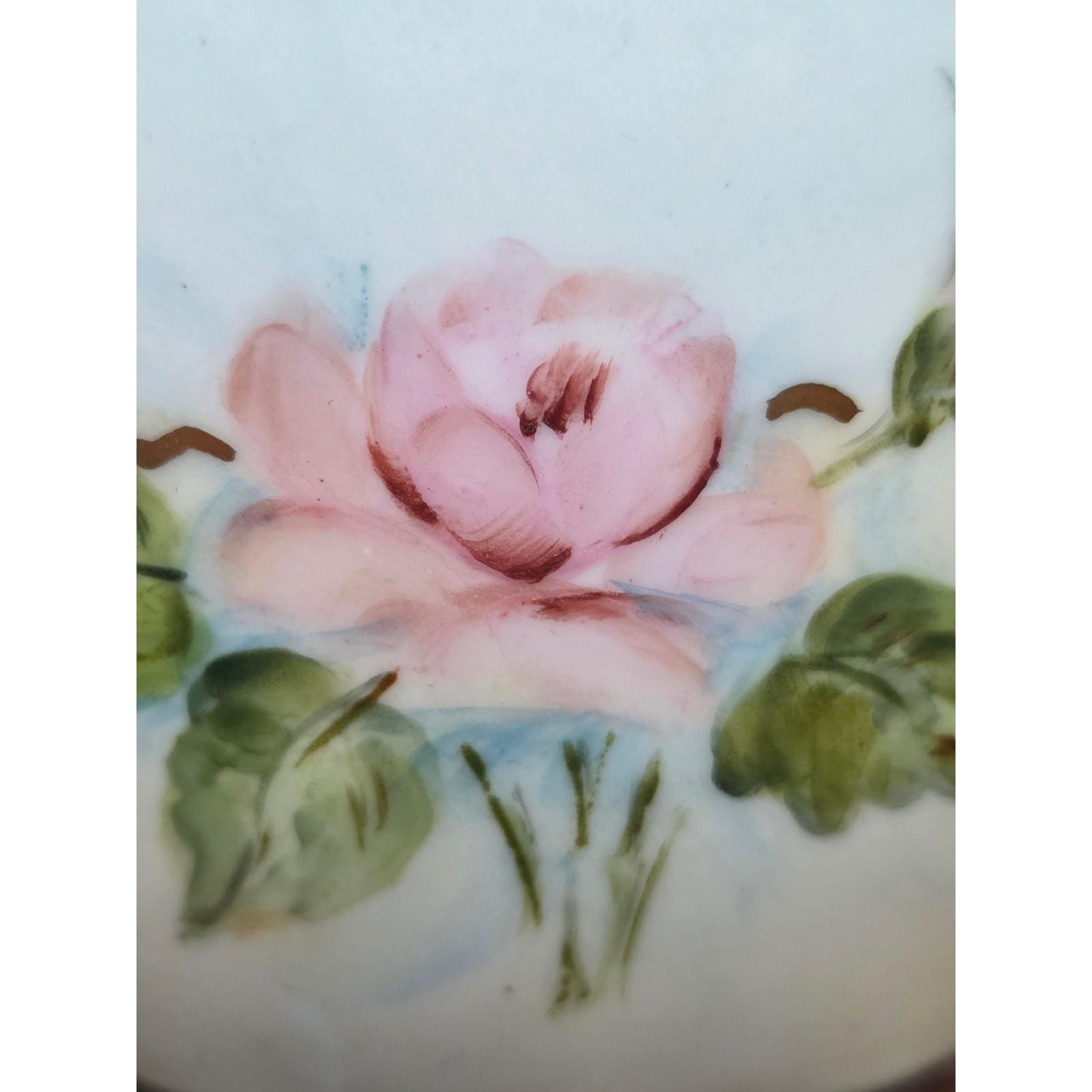 Hand Painted Porcelain Floral Vanity Jar Vase Pink Rose Victorian Romantic Decor