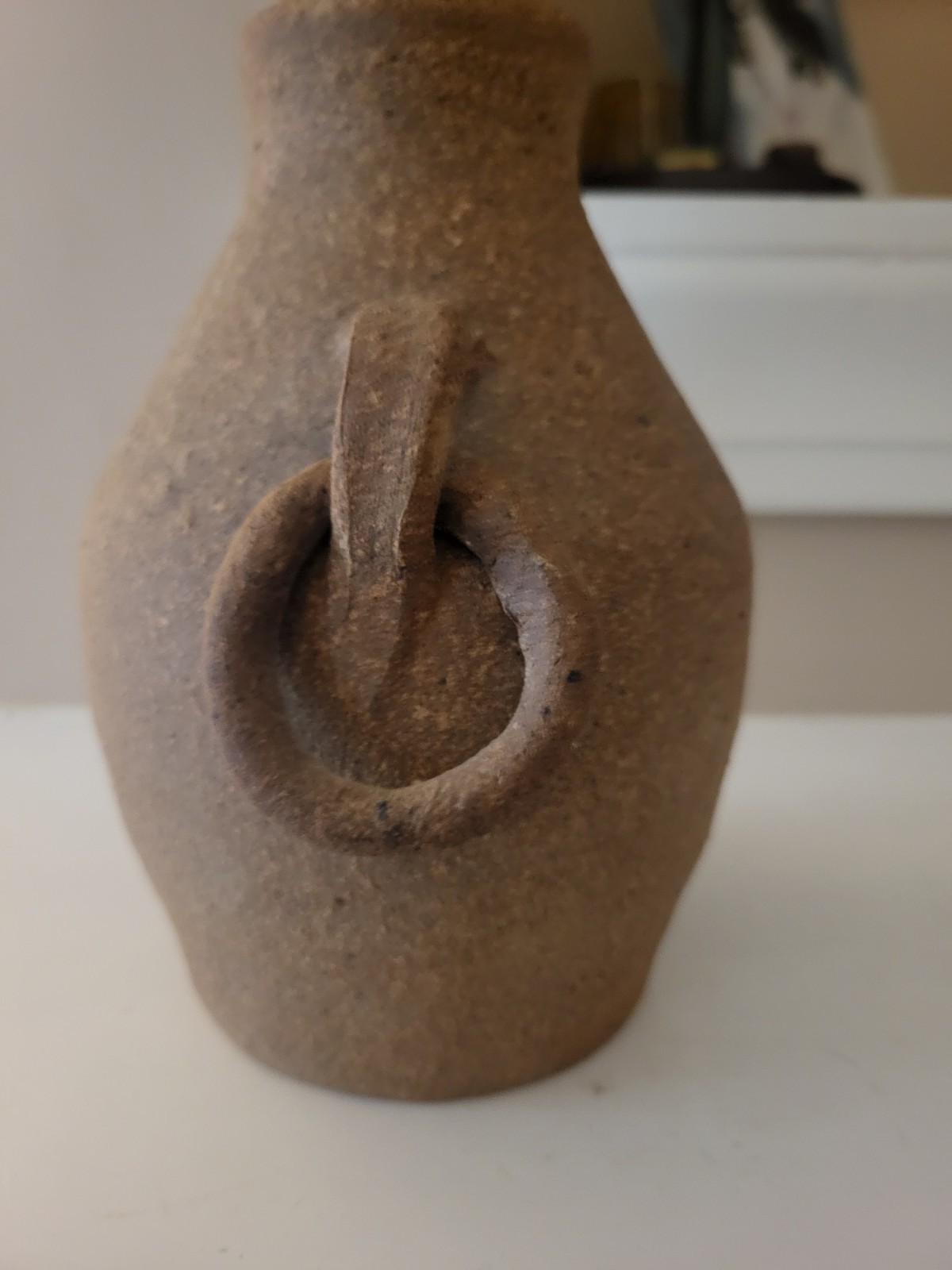 Old Earthenware Terracotta Amphora Pitcher Vase Uneven Double Ring Unglazed