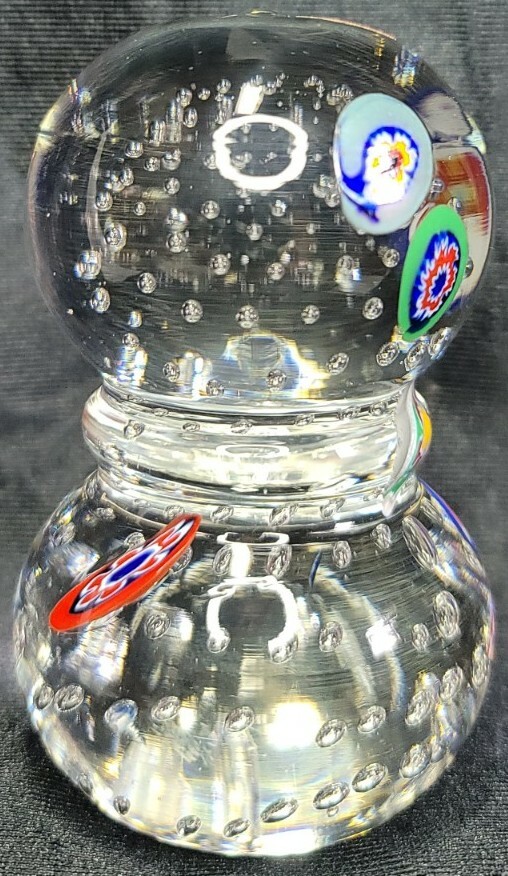 Millefiori & Bubbles Art Glass Paperweight. Made in Italy. Approx 4″ tall. 1.1oz