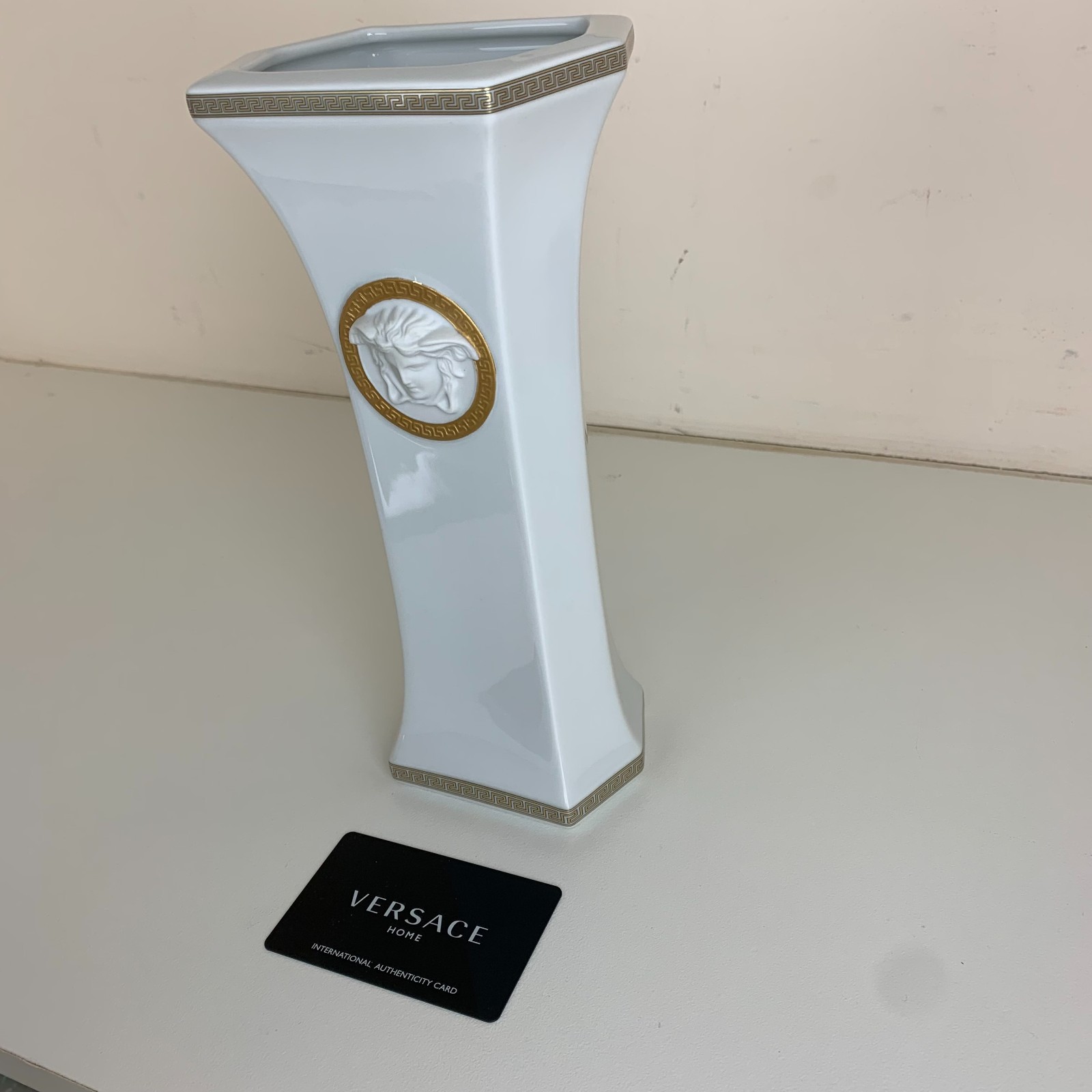 Versace Rosenthal Gorgona Medusa White & Gold Porcelain Tall Vase 10 1/4″ 26cm