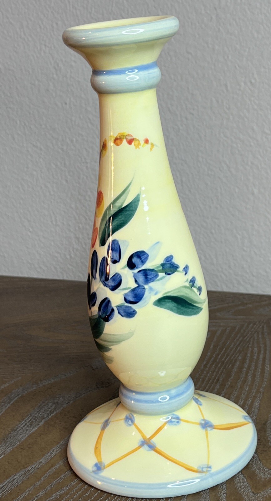 Vintage 1999 Gail Pittman 9” Hand Painted Ceramic Candlestick Holder