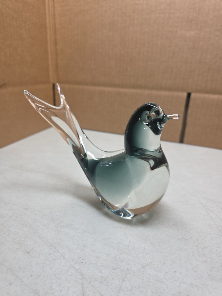Vintage Murano Glass Gray Clear Bird Figurine Paperweight Art Glass Italy