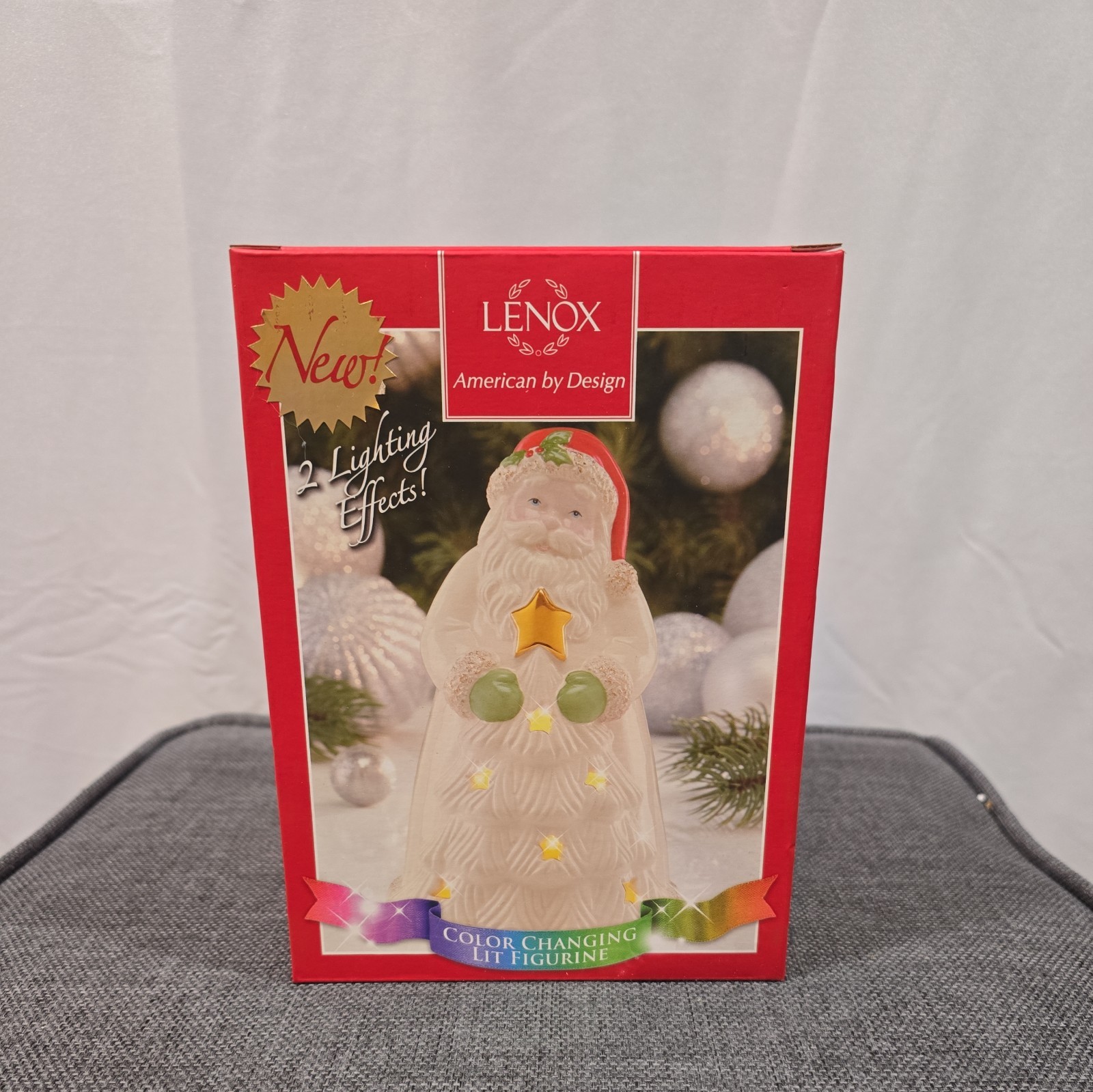 Lenox Seasons Sparkle Lit Santa Figurine color changing 6.75 inches Christmas