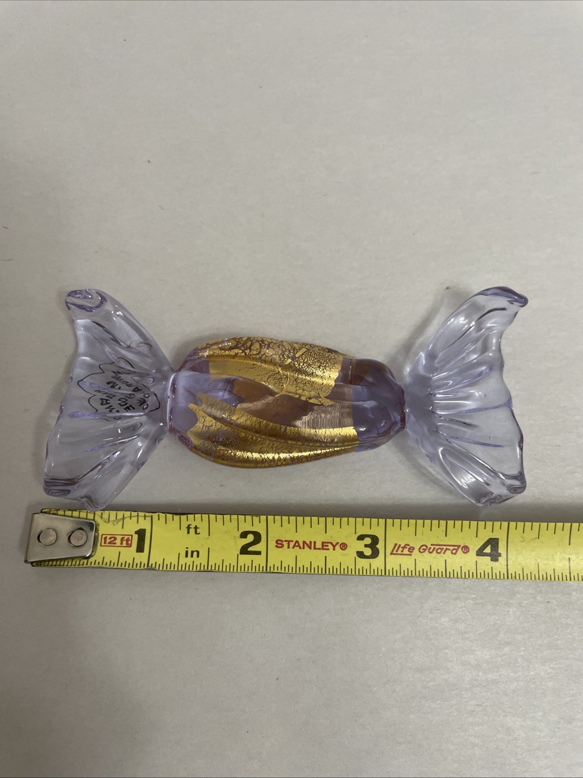 Murano Glass Rectangular Candy – Clear Purple/Gold