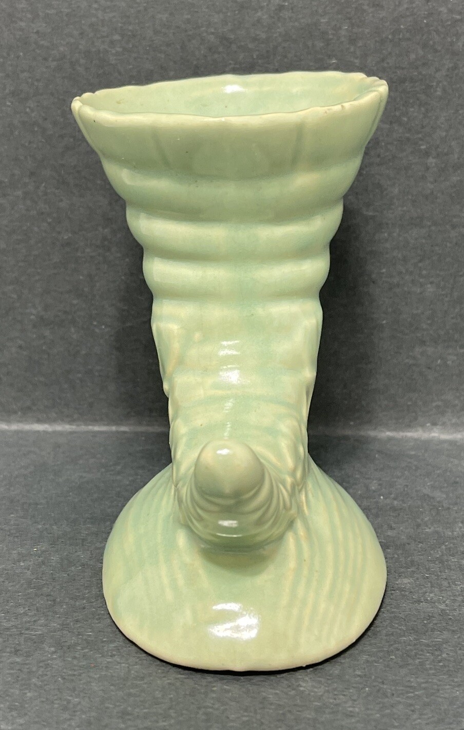 Pottery Cornucopia Vase Or Planter 1920 5 Inch tall 5 Inch wide Mint Green Color