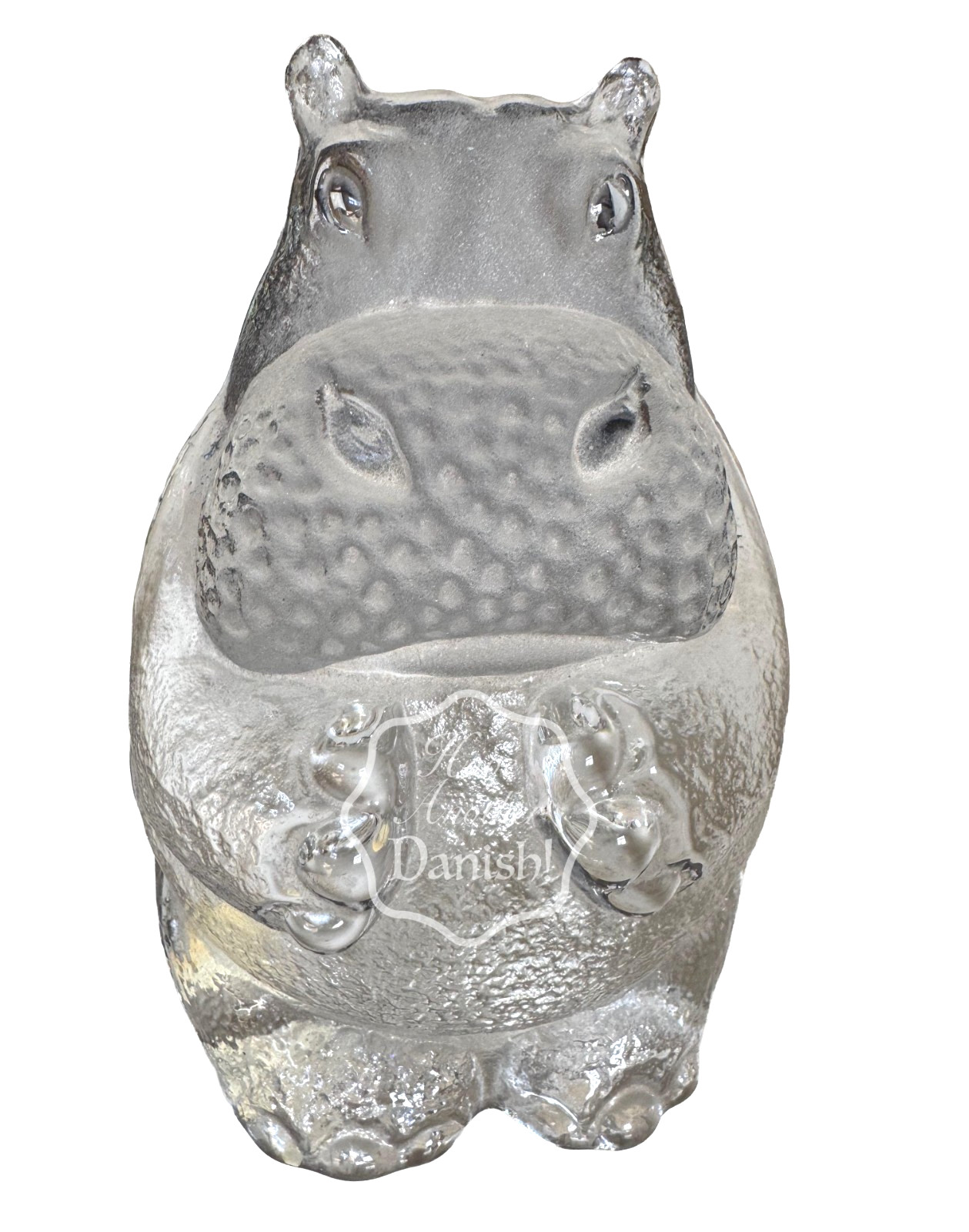 Sweden Glass Hippo Zoo Paperweight ROYAL KRONA Crystal Swedish 5”H Textured