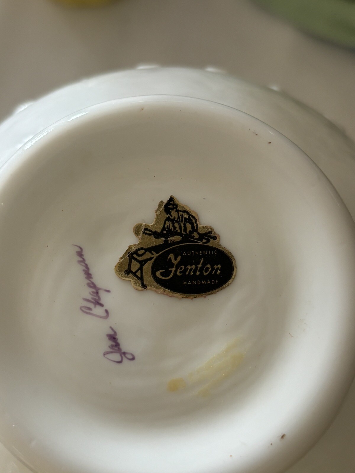 Fenton Spanish Lace Violets In The Snow Vase W/ Silver Crest Ruffled Rim Signed