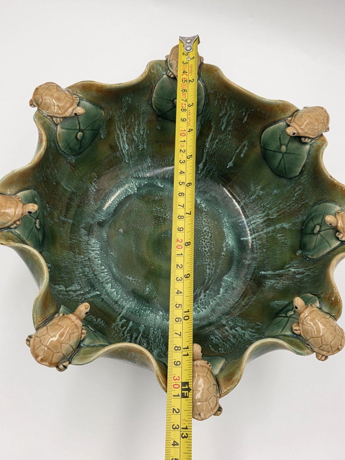 Large Majolica Fortune 13” Planter Bowl 8 Turtles on Lily Pads Galaxy Background