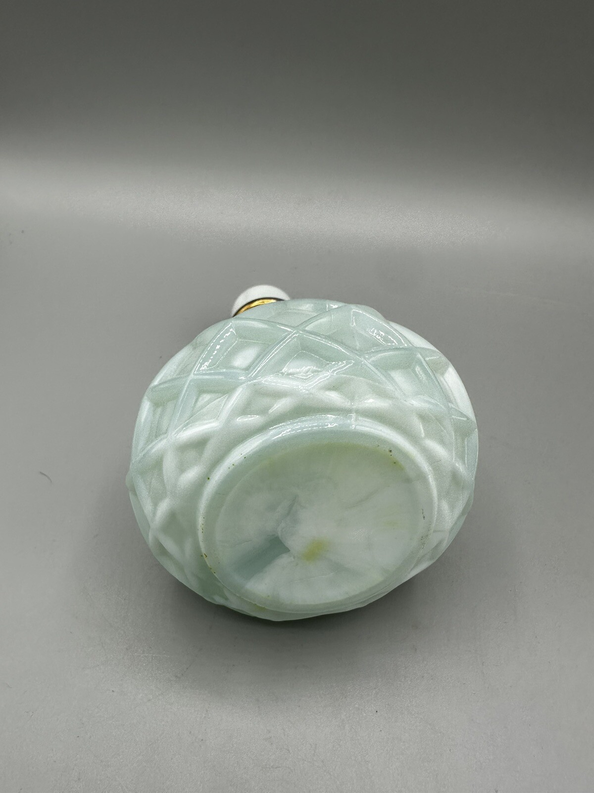 Vintage Mint Green Satin Glass Perfume Bottle Diamond Optic Stopper