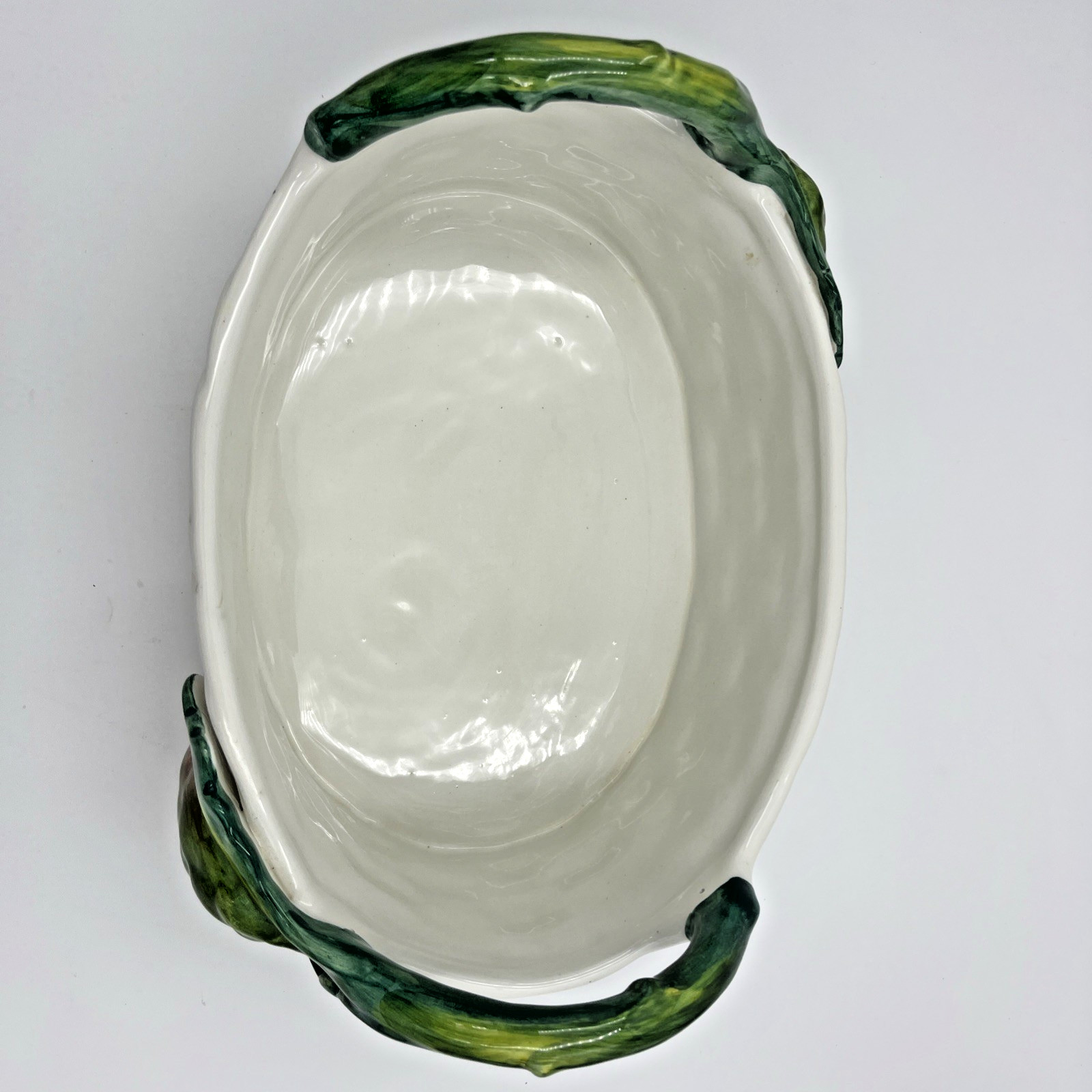 Hand Painted Italian Vietri White Woven Ceramic Oval Basket 12×8″ 3lb 10 oz
