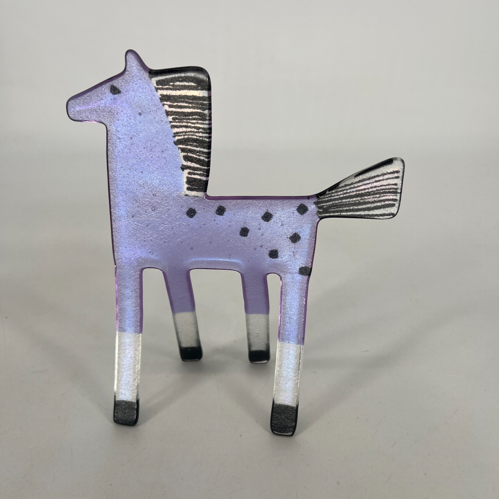 Vtg Newy Fagan Studio Horse Formed Glass Equestrian Artsy Purple Whimsical Spots