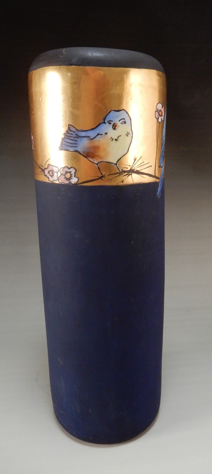 Antique PH Leonard Vienna Austria Hand Painted Birds Cilindrical 12-1/2″ Vase
