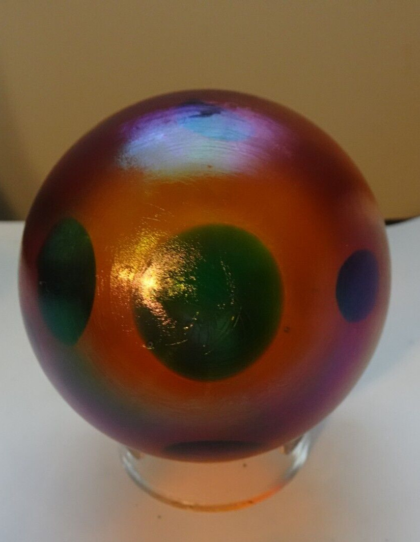 Vintage Tiffany & Co Favrile Style Oil Spotted Art Glass Paperweight
