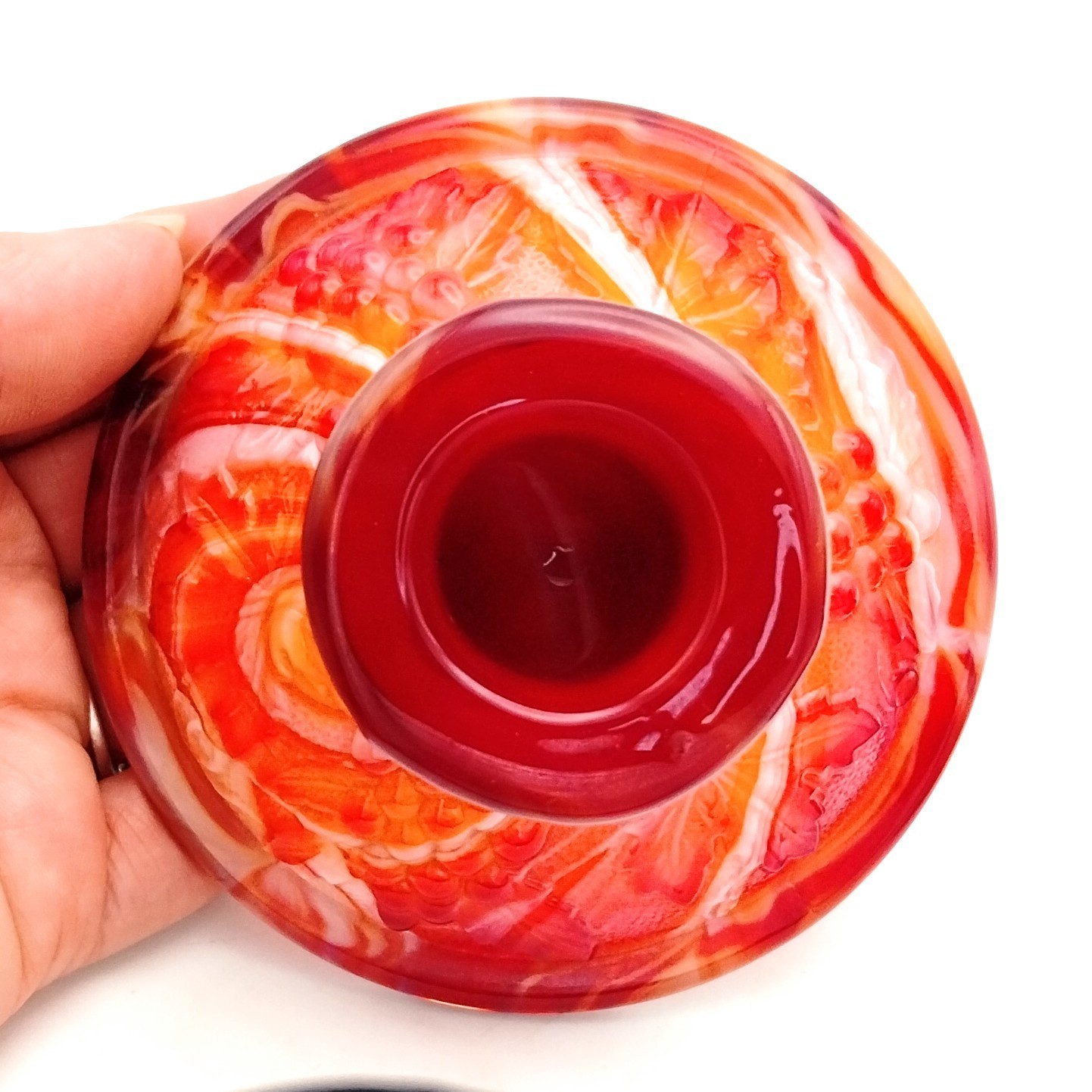 Imperial Glass Grape Candlesticks End of Day Ruby Slag Orange White 3.5″ Vintage