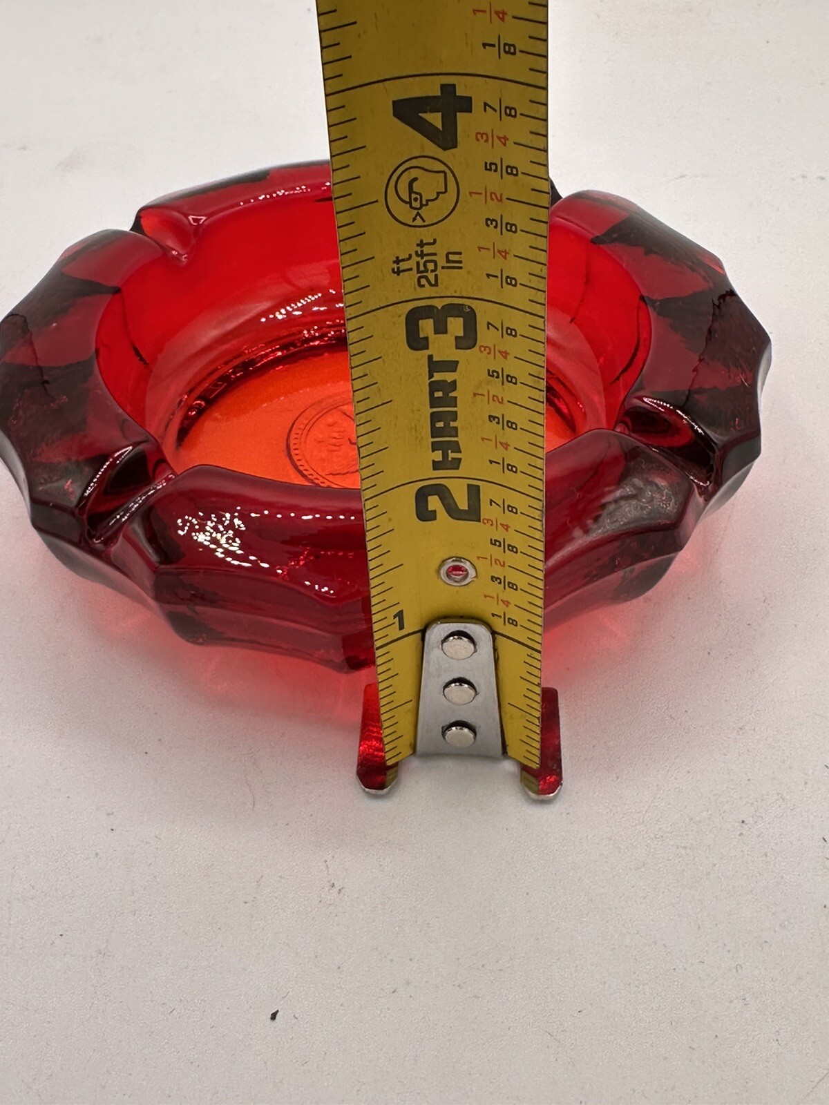 Fostoria Eagle 1887 Ruby Red Coin Vintage Heavy Glass Ashtray Cigarette 5.25”