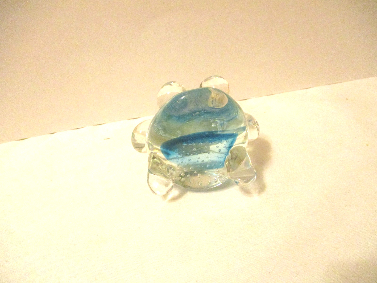 Clear and Blue Glass Frog Paperweight