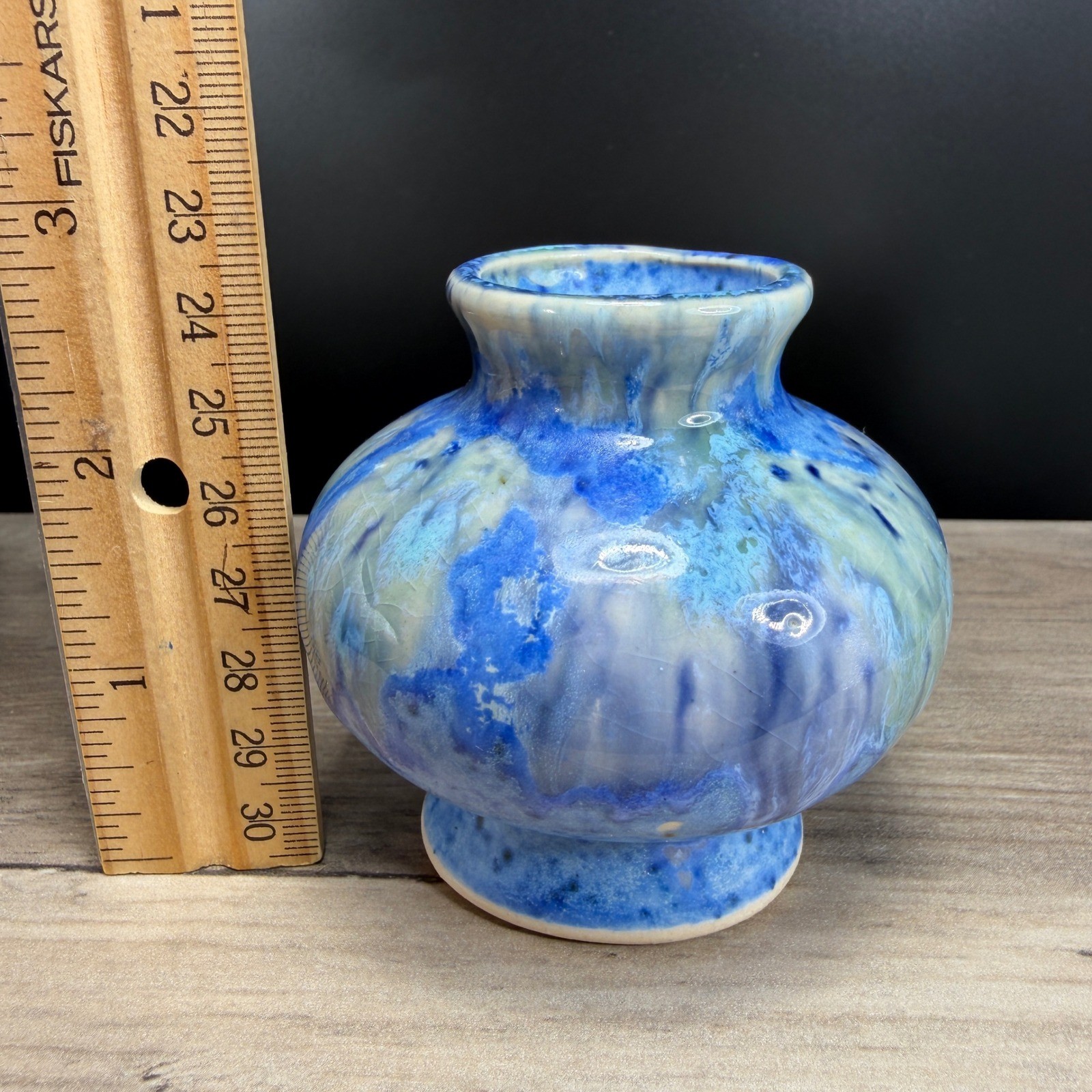 JSP Studio Pottery Bud Vase Blue Drip Glaze Ceramic Small Bud Vase Vessel 3 Inch
