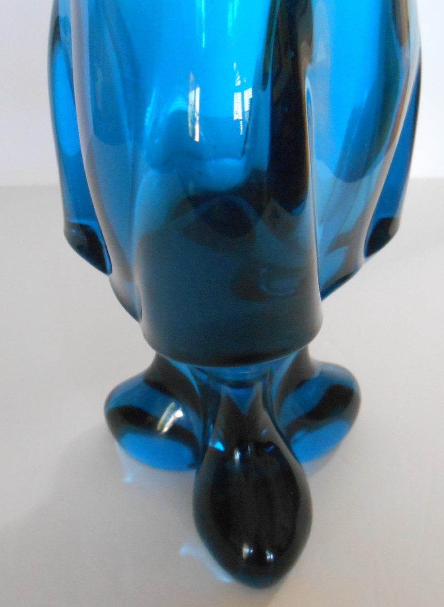 RARE LARGE 24″ Viking Glass SWUNG FLOOR VASE Bluenique 3 Toe MCM