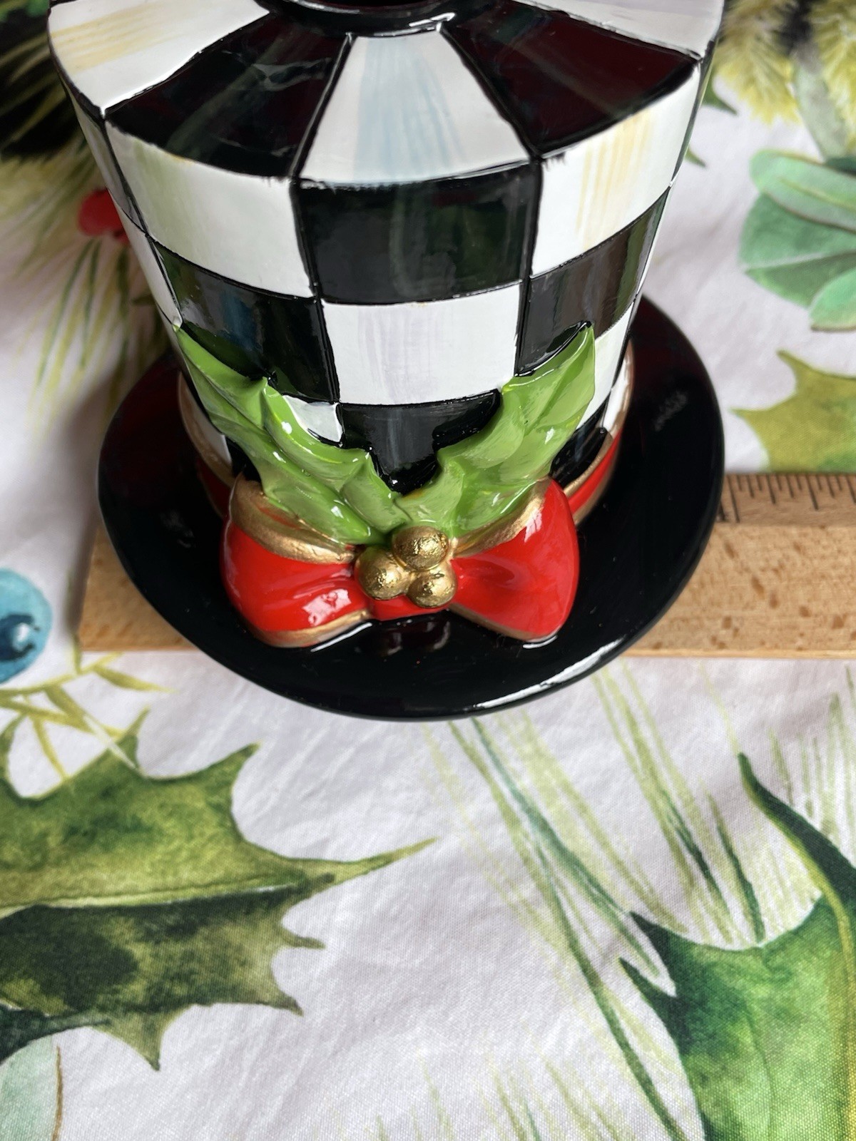 MacKenzie-Childs Nostalgia Top Hat For Snowman Candle Holder With Courtly Check